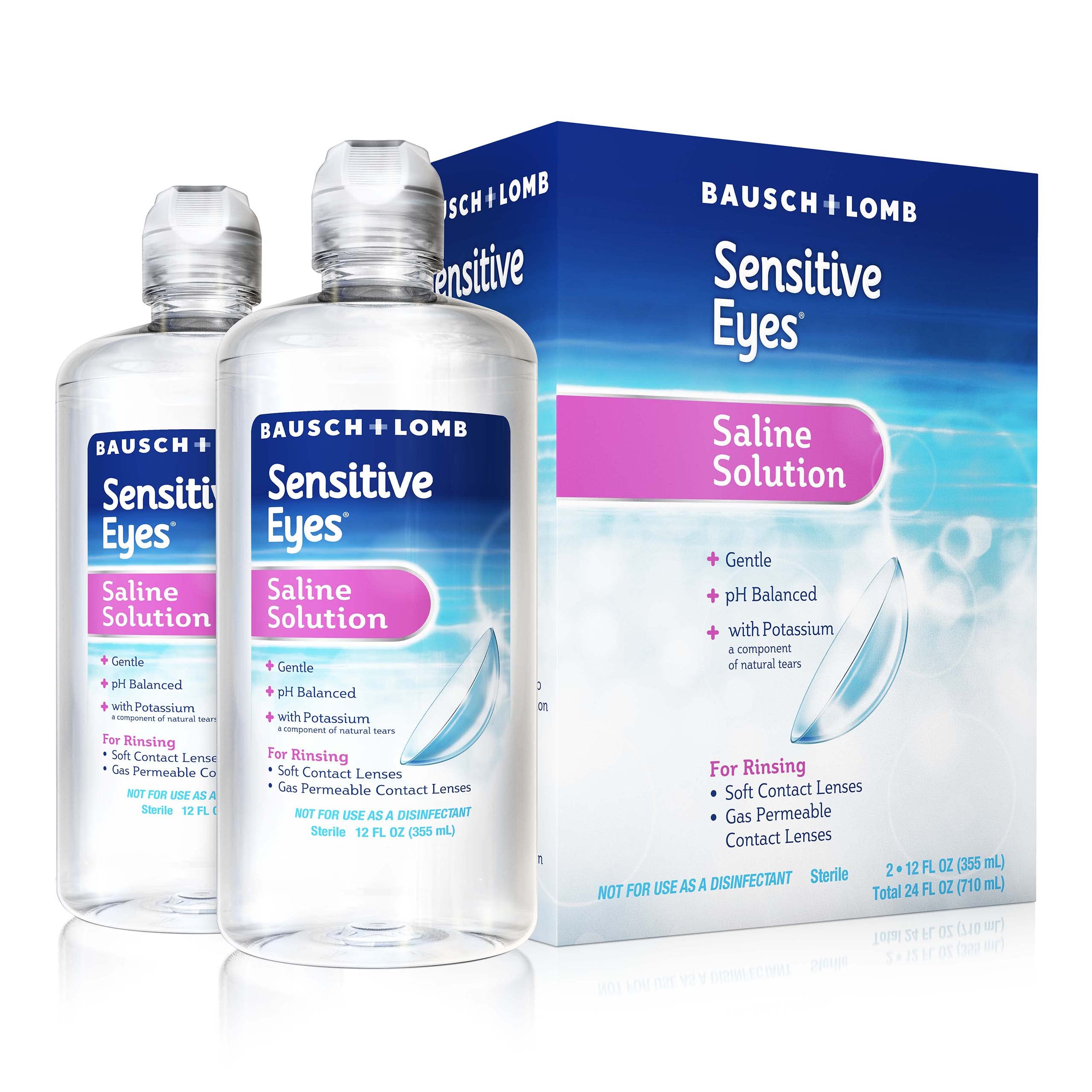 Bausch + Lomb Sensitive Eyes Plus saline lens rinse after cleaning to remove debris