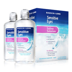 Bausch + Lomb Sensitive Eyes Plus saline lens rinse after cleaning to remove debris