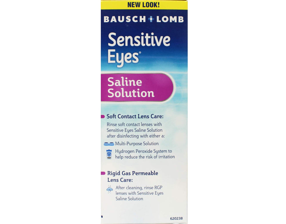 Close-up of cap on Bausch + Lomb Sensitive Eyes bottle for safe daily use.