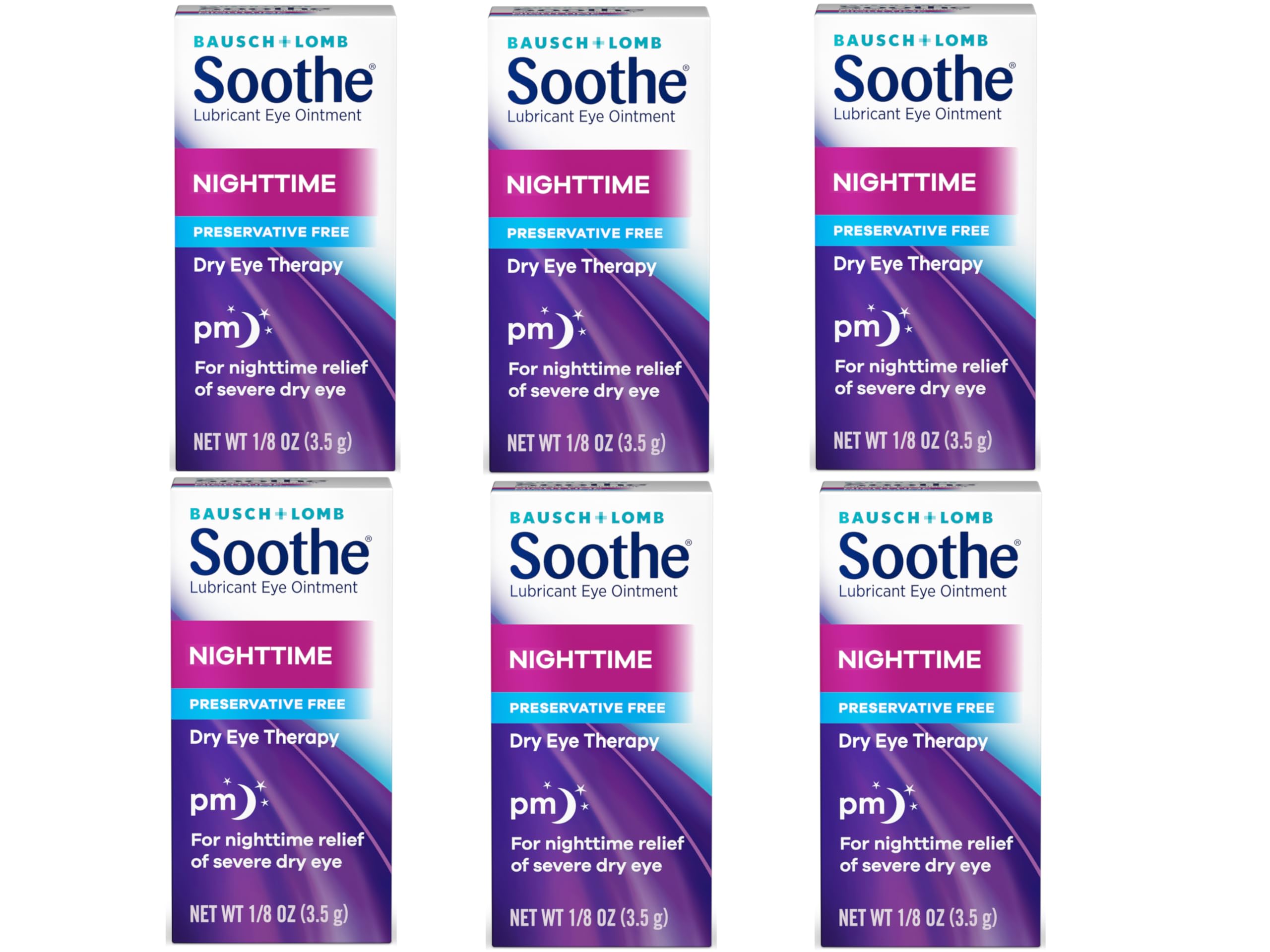 Bausch + Lomb Soothe Night Time box and tube image illustrating overnight moisture protection