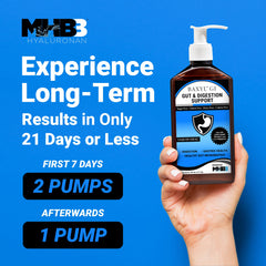 Two Baxyl bottles with dosage lines to convey daily use flexibility.
