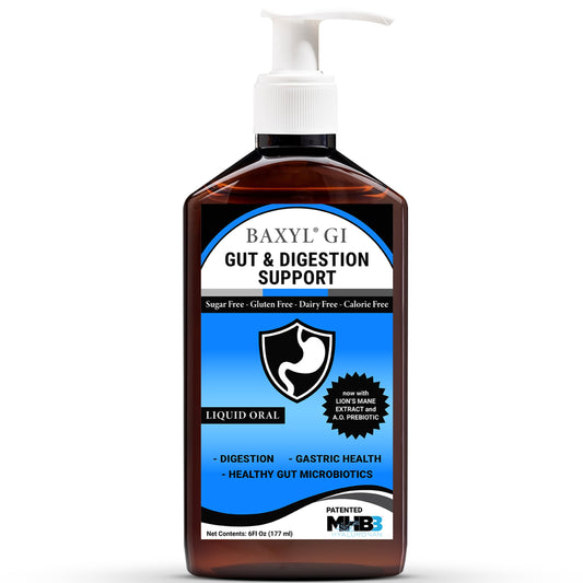 BAXYL GI bottle front for digestive support on the go