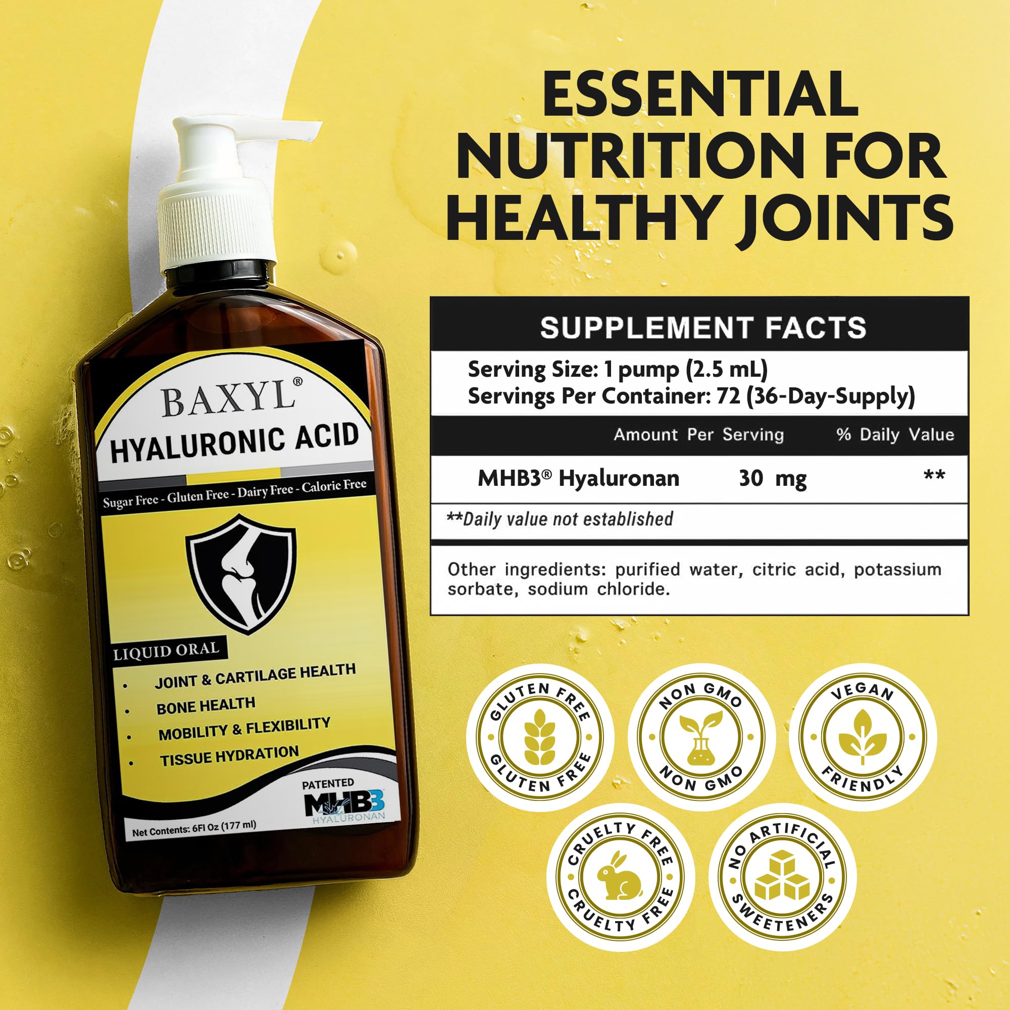 BAXYL label close-up highlights bioidentical hyaluronic acid benefits