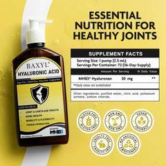 BAXYL label close-up highlights bioidentical hyaluronic acid benefits