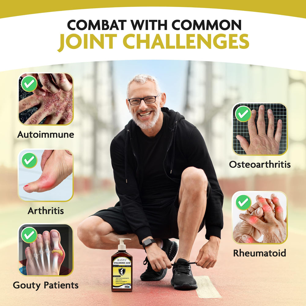 BAXYL liquid closeup highlights the natural hyaluronic acid format.