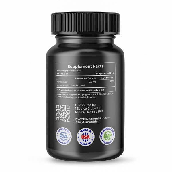 Bayter Nutrition Magnesium Bisglycinate capsules for daily muscle relaxation support