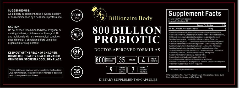 BB Billionaire Body Probiotics daily-use bottle suggests easy routine