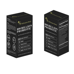 Prebiotic blend and enzyme icons on BB Billionaire Body Probiotics packaging