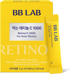 BB LAB Retinol C 1000 powder bottle promotes skin renewal and glow.