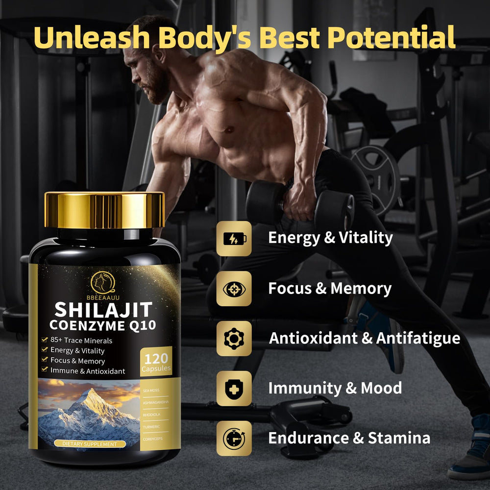 BBEEAAUU CoQ10 enriched shilajit supports energy visuals.