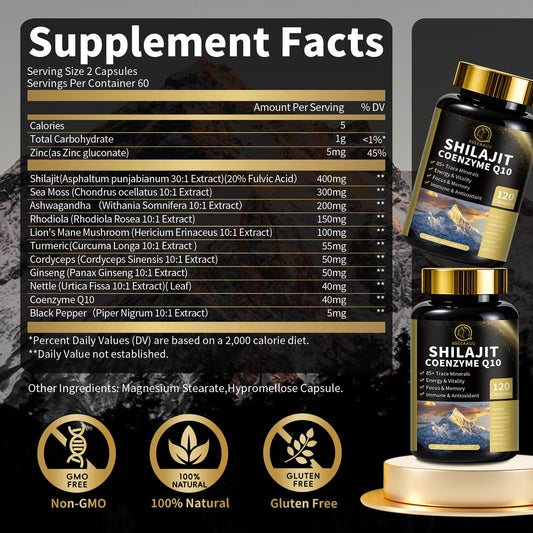 BBEEAAUU Shilajit capsules energy bottle closeup highlighting endurance.