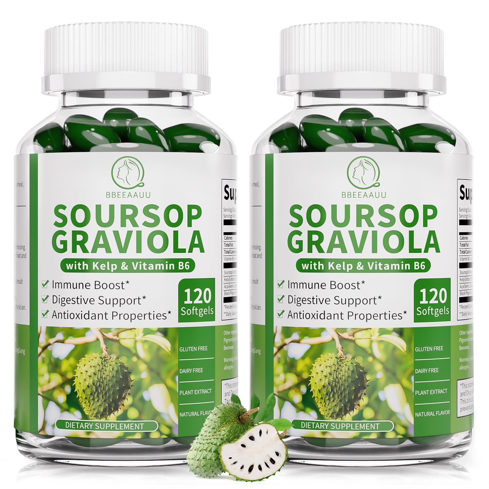 BBEEAAUU Soursop capsules bottle for convenient daily wellness.