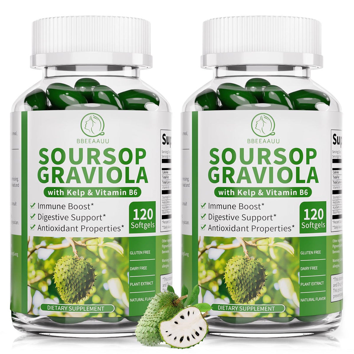BBEEAAUU Soursop capsules bottle for convenient daily wellness.