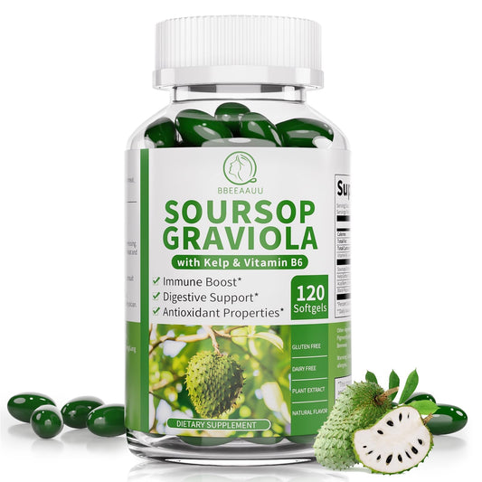 BBEEAAUU Soursop Graviola capsules bottle for daily wellness routine.