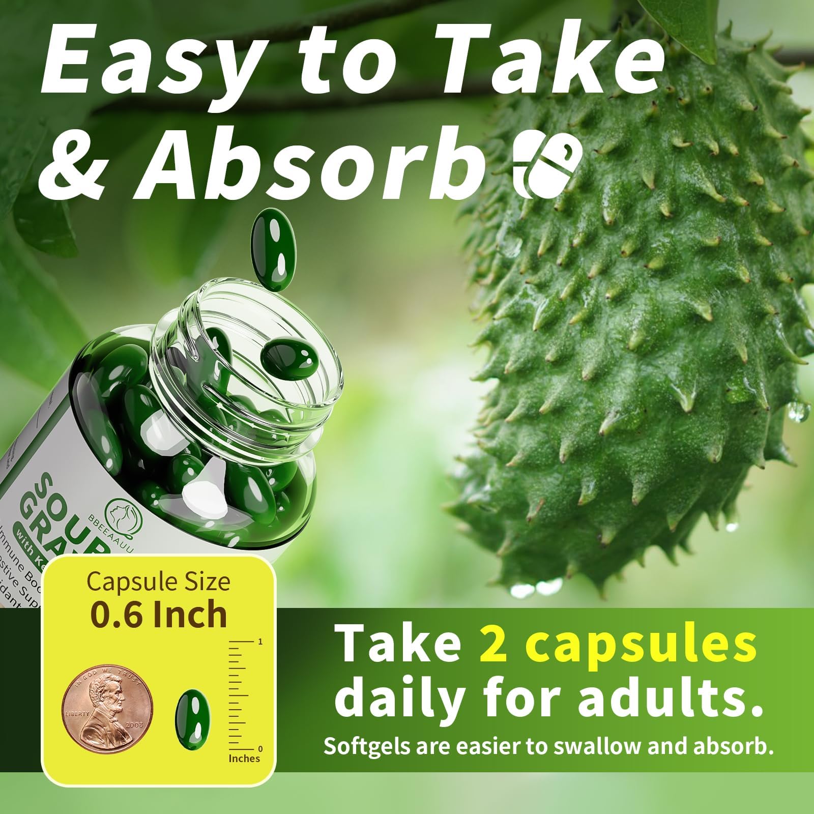 BBEEAAUU Soursop Graviola capsules in evening routine context.