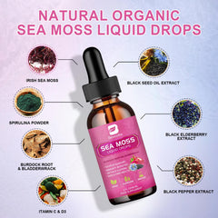 B BEWORTHS Sea Moss Liquid Drops pour shows convenient dropper for easy dosing.