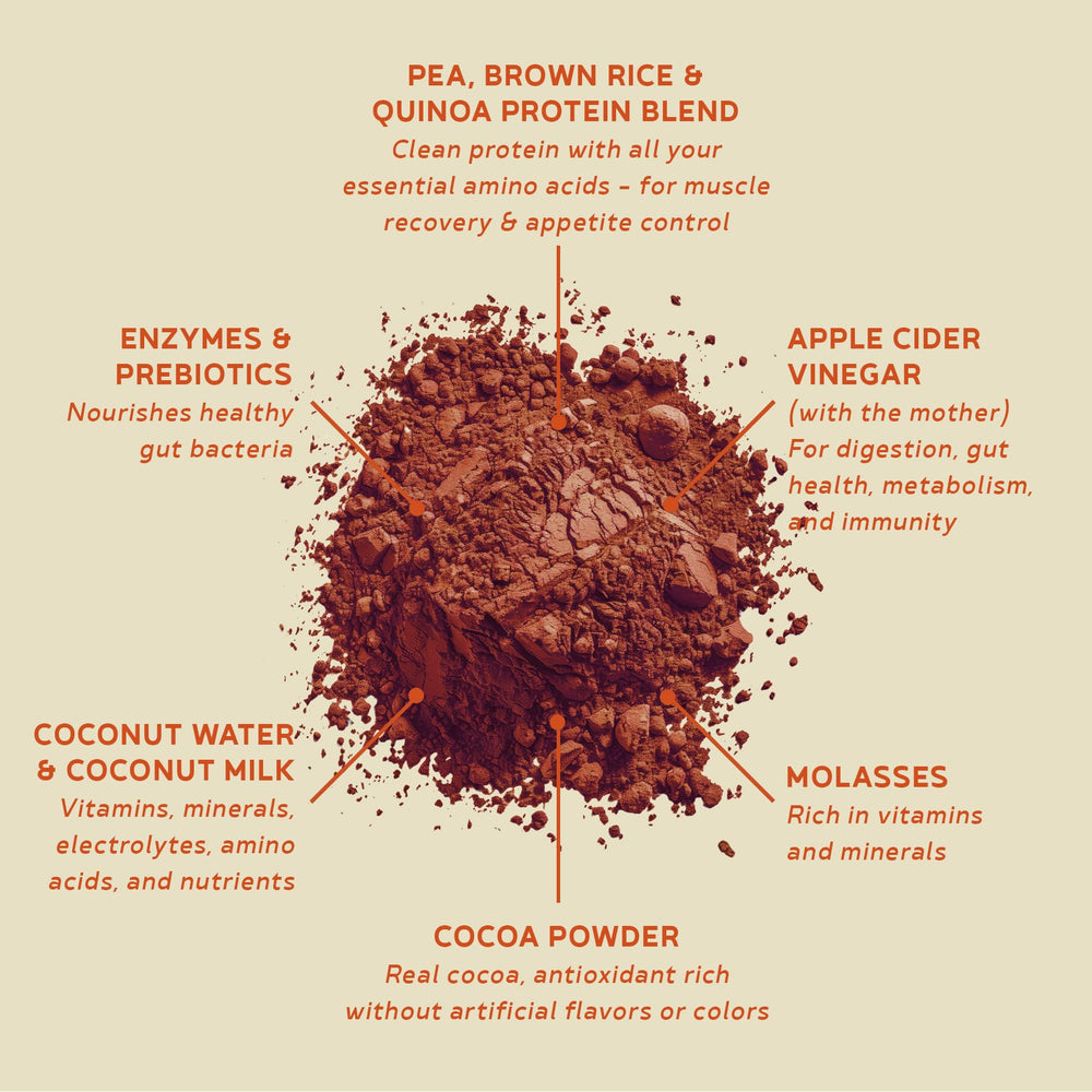 BBfL shake glass beside blender, illustrating smooth texture and satisfying meal replacement