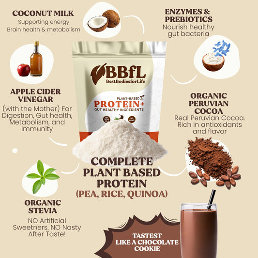 BBfL Proteína vegetal cacao crema en vaso tras entrenamiento para recuperación suave.