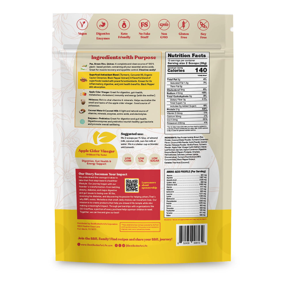 BBfL measurement scoop included in sealable pack for easy prep.