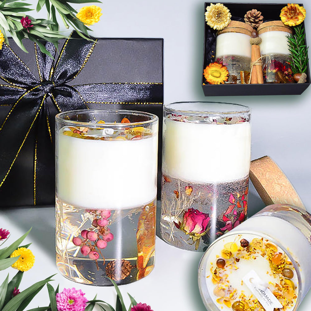 BBJohn Crystal Candle Set with flowers inside promotes natural ambiance and calm