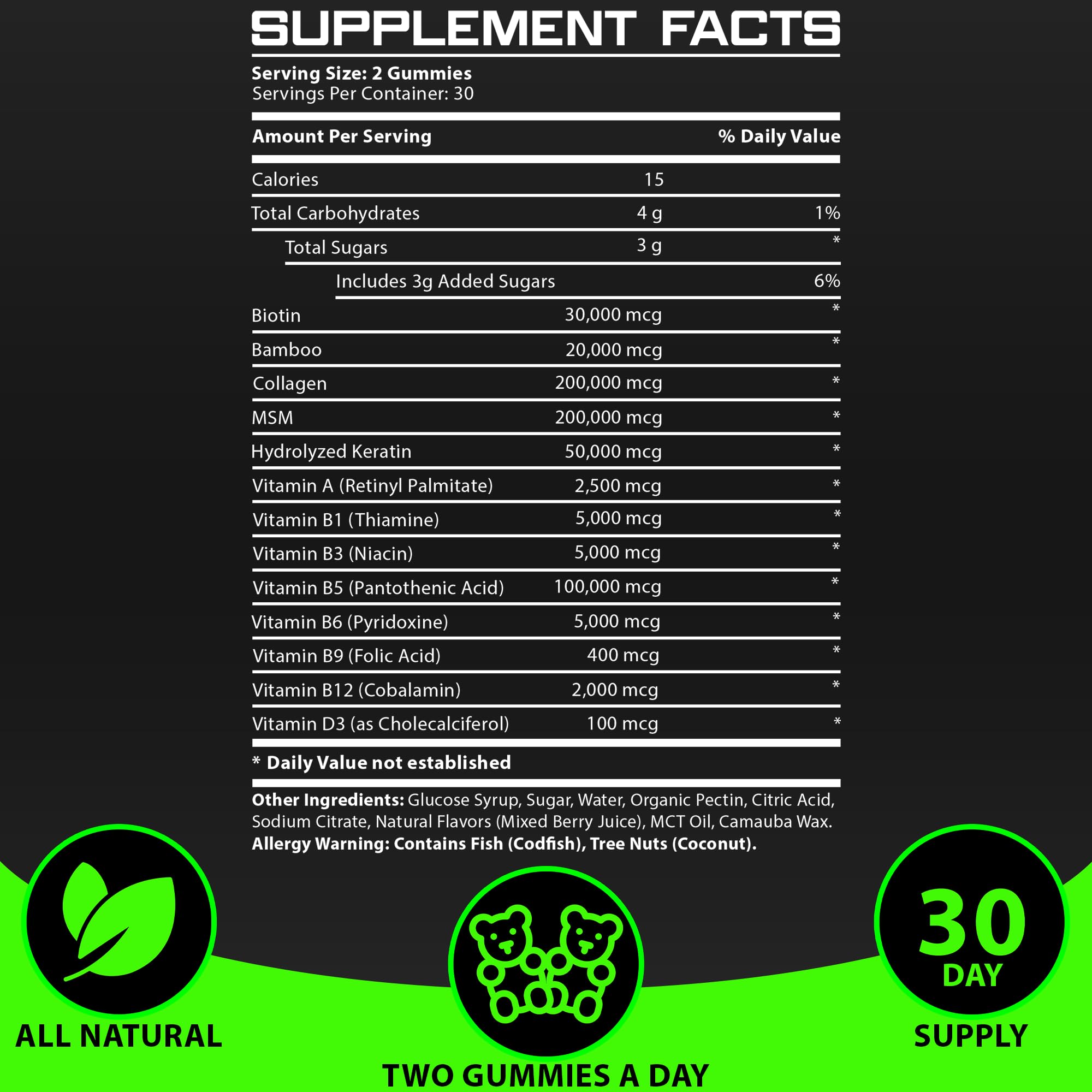 BBS Best Beard Stuff bottle back label showing nutrition information for daily use.