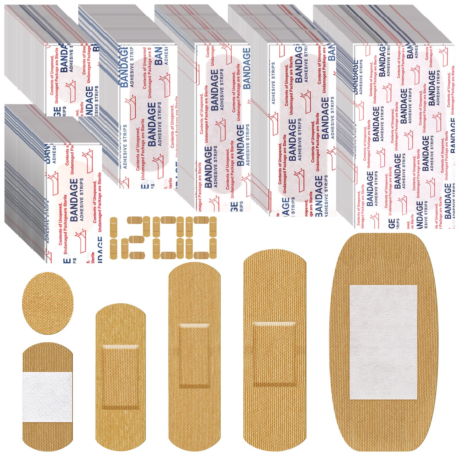 BBTO assorted bandages 1200-pack for home first aid and on-the-go care.