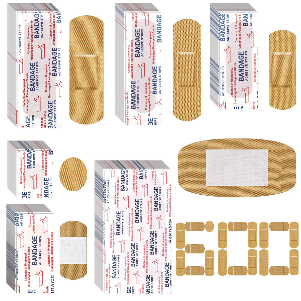 BBTO fingertip bandages mixed sizes close-up for convenient wound care