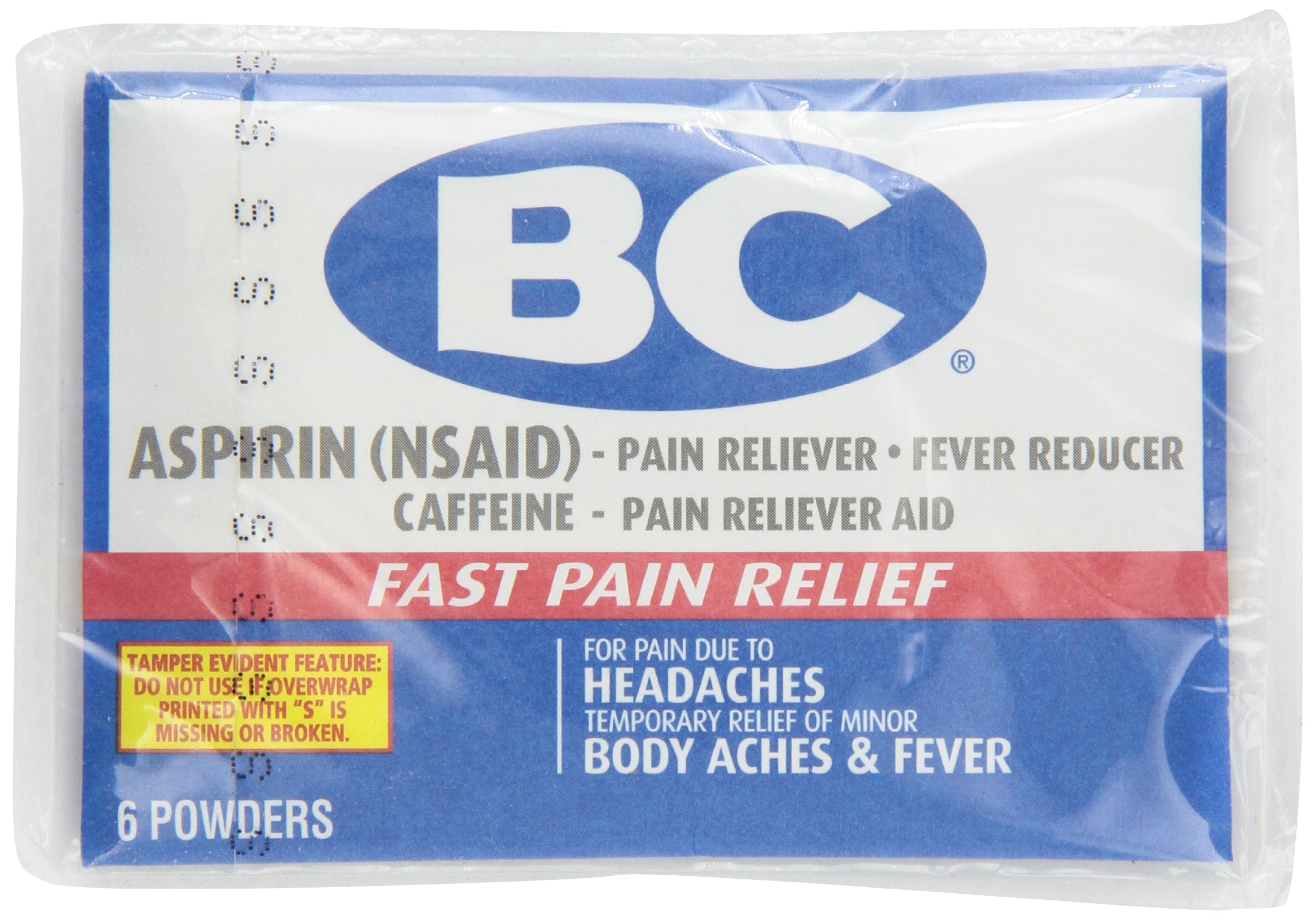 BC Aspirin fast pain relief powder pack ready for quick headache and body ache relief