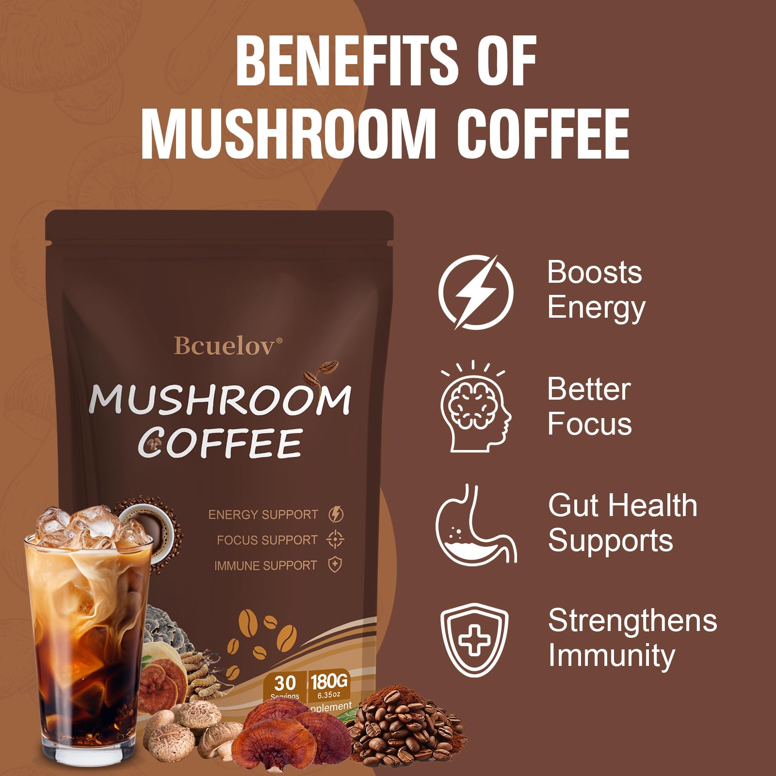 Bcuelov mushroom coffee with MCT oil pour for smooth texture