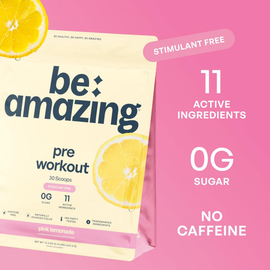 BE AMAZING Pineapple Dole Whip caffeine-free pre-workout powder fuels nighttime workouts