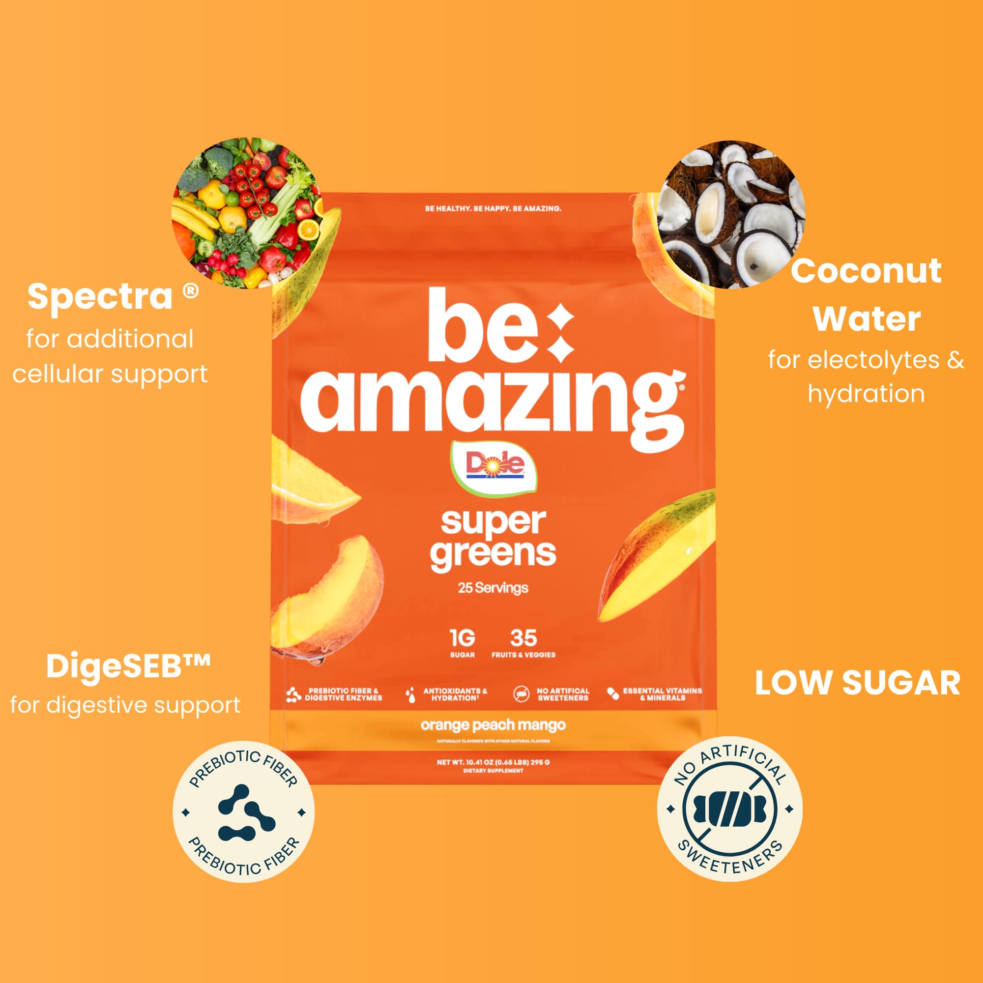 BE AMAZING Orange Peach Mango flavor ready in a smoothie for tropical refreshment.