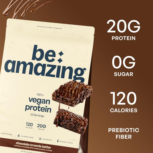 BE AMAZING shake glass poured chocolate brownie batter protein drink, smooth texture