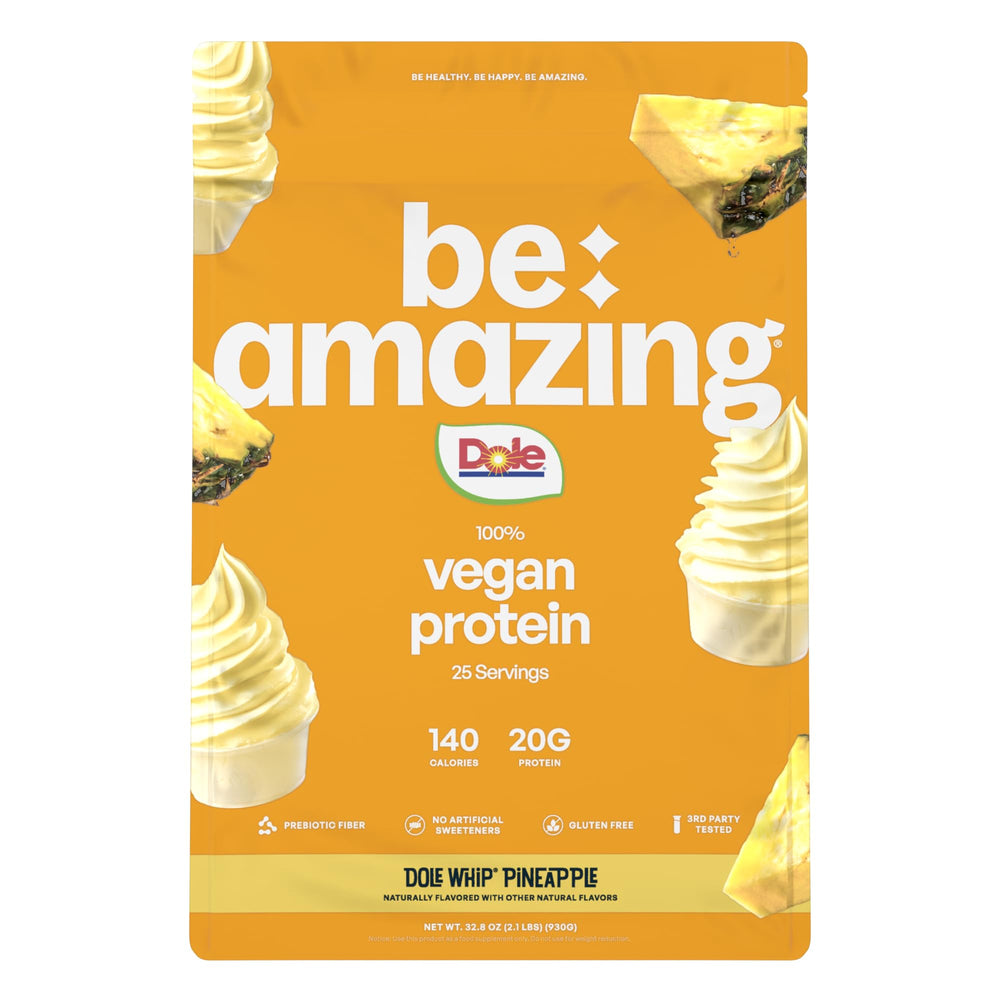 BE AMAZING vegan protein powder Dole Whip Pineapple tub for a smooth, dairy-free protein boost
