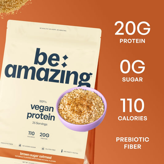 BE AMAZING vegan protein powder scoop pouring into shaker for a quick post-workout shake