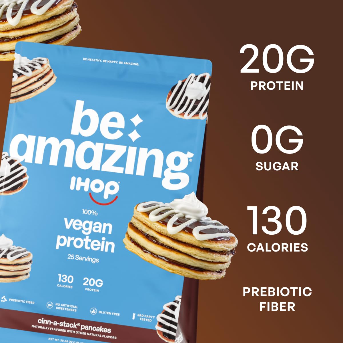 BE AMAZING vegan protein powder scoop ready to mix a smooth shake.