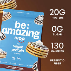 BE AMAZING vegan protein powder scoop ready to mix a smooth shake.
