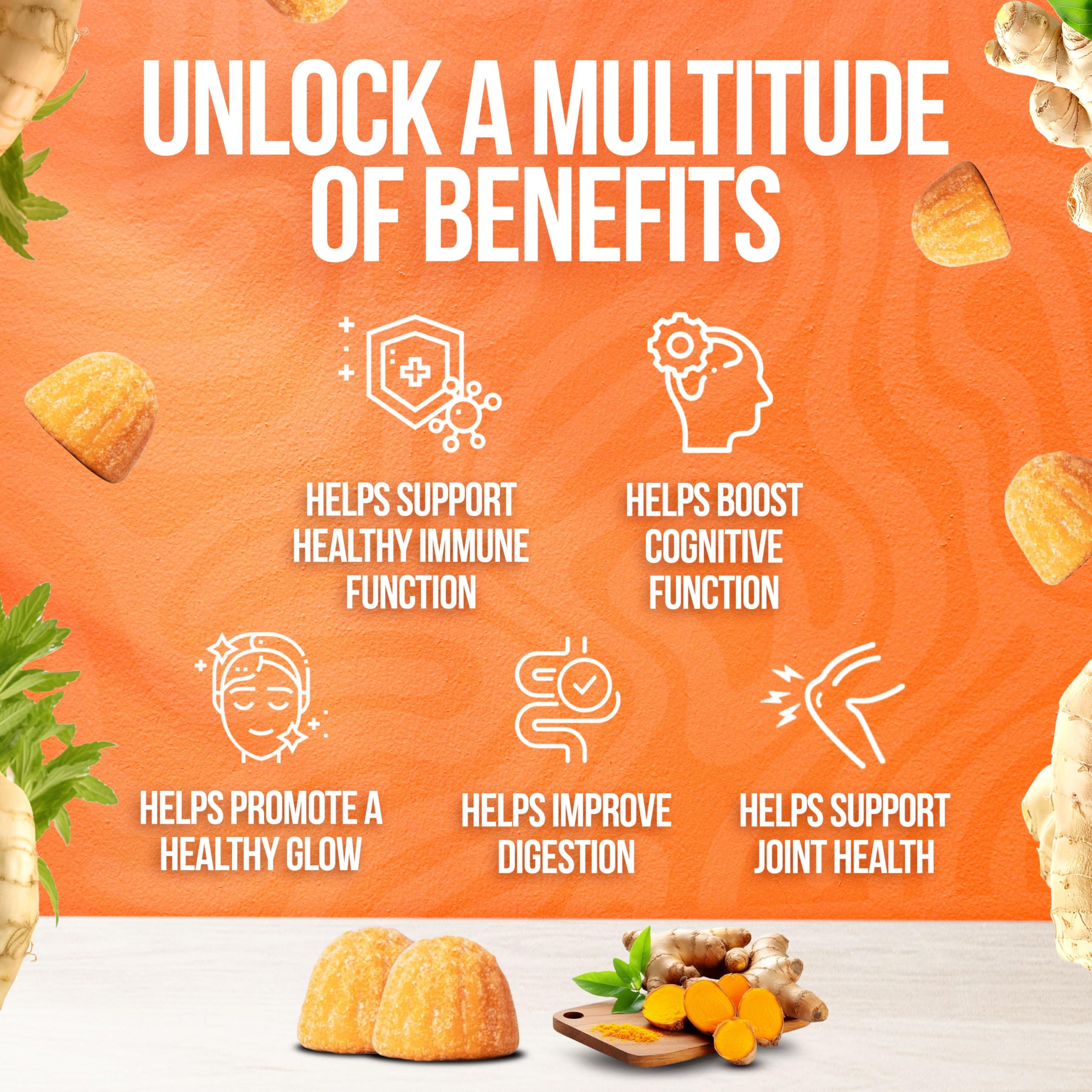 BeElevated Curcumin Turmeric Gummies turmeric and ginger roots highlight natural ingredients