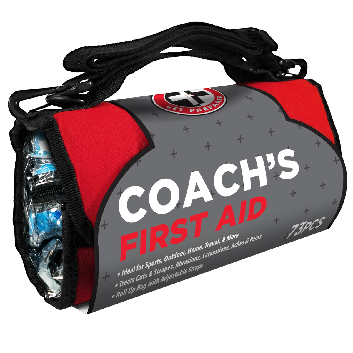 Be Smart Get Prepared coach’s first aid kit in roll-out bag ready for on-field emergencies.