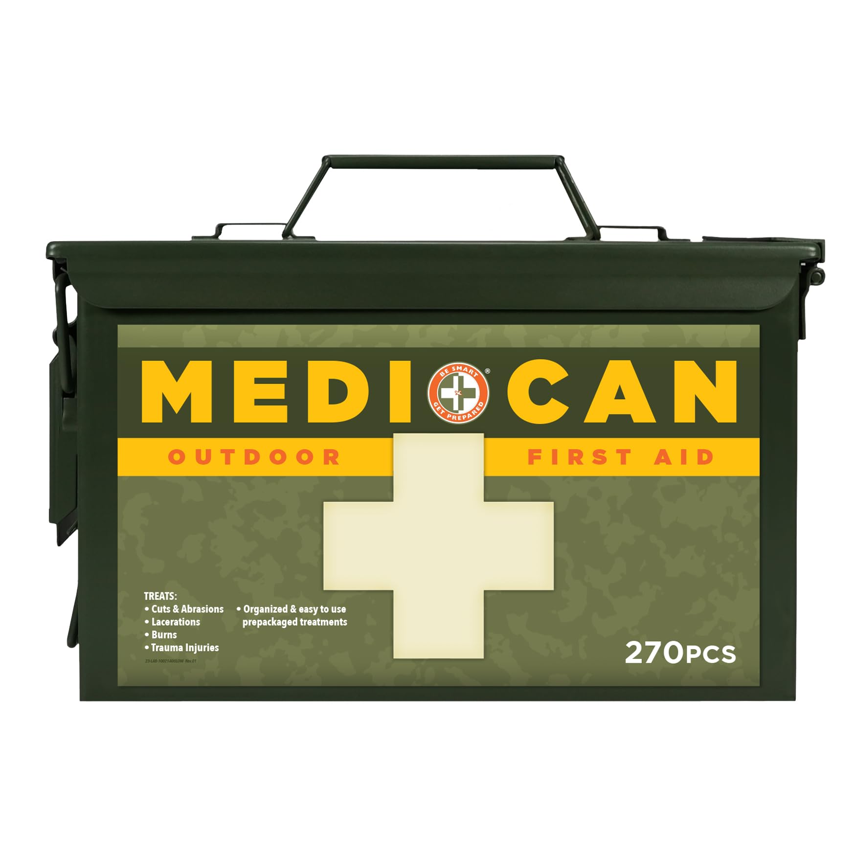 Be Smart Get Prepared Medi-Can contents layout showing wound care supplies.