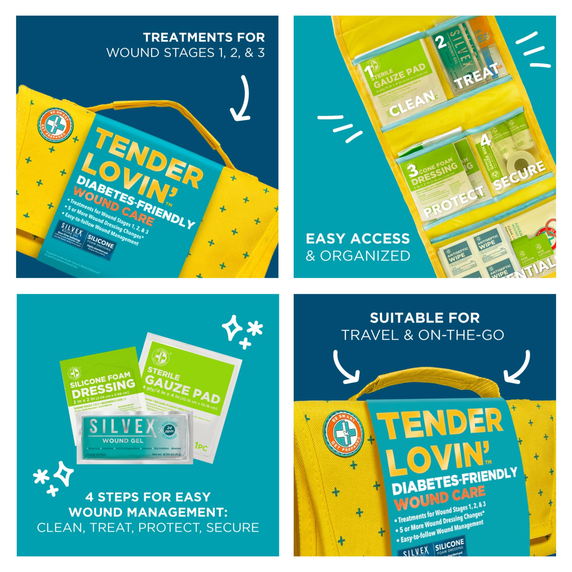 Be Smart Get Prepared Tender Lovin silicone foam dressings 4x4 offer larger wound protection.