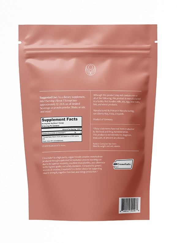 Be Well Creatine Creavitalis label emphasizes purity and bioavailability.