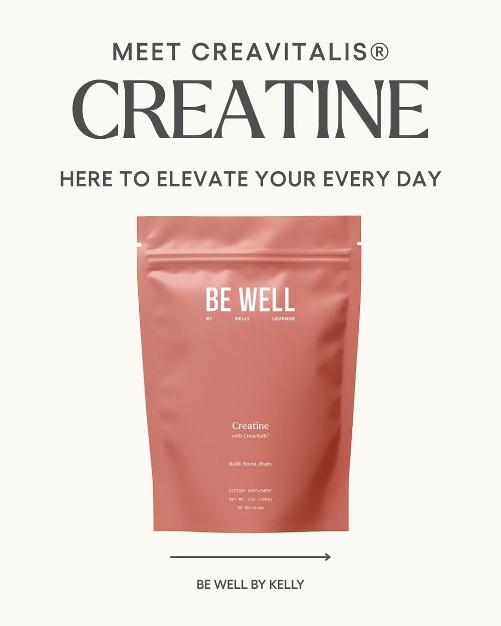 Be Well Creatine scoop next to tub for quick daily mix.