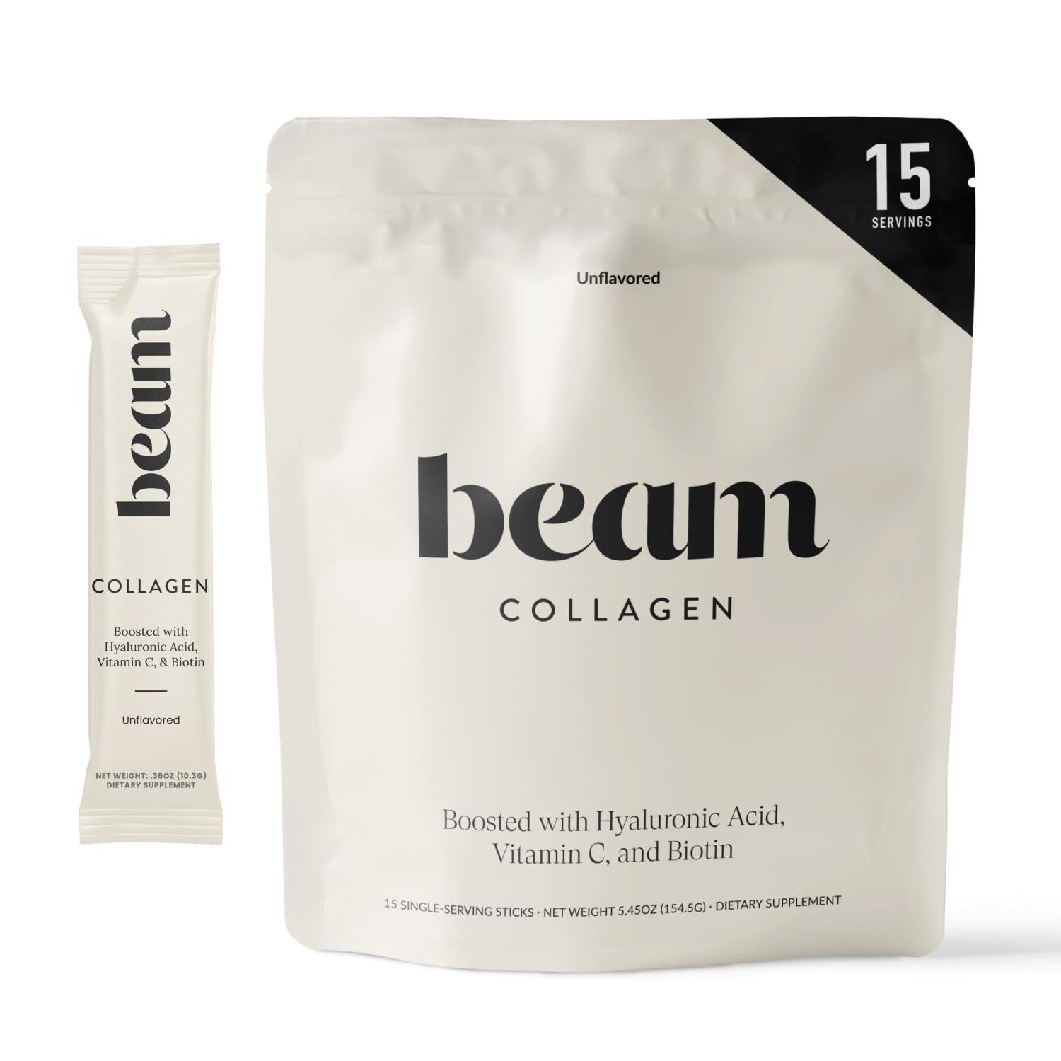 Beam Collagen Powder tub front showing trusted beauty support for daily use