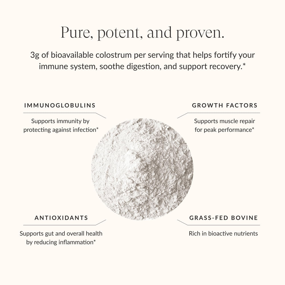 Beam Colostrum Powder mixed beverage showing versatile wellness routine.