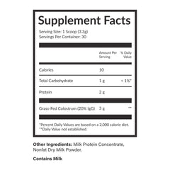 Beam Colostrum Powder third-party tested label ensuring purity.