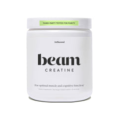 Beam Creatine Monohydrate powder with a 5g scoop for enhanced workout performance.