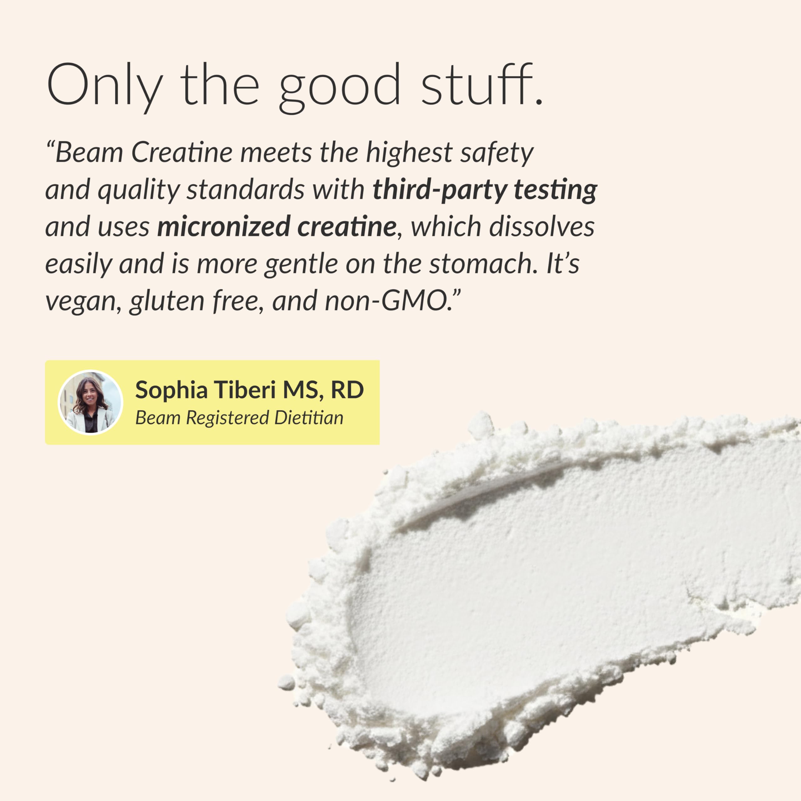 Beam Creatine Monohydrate Powder unflavored powder in plain container