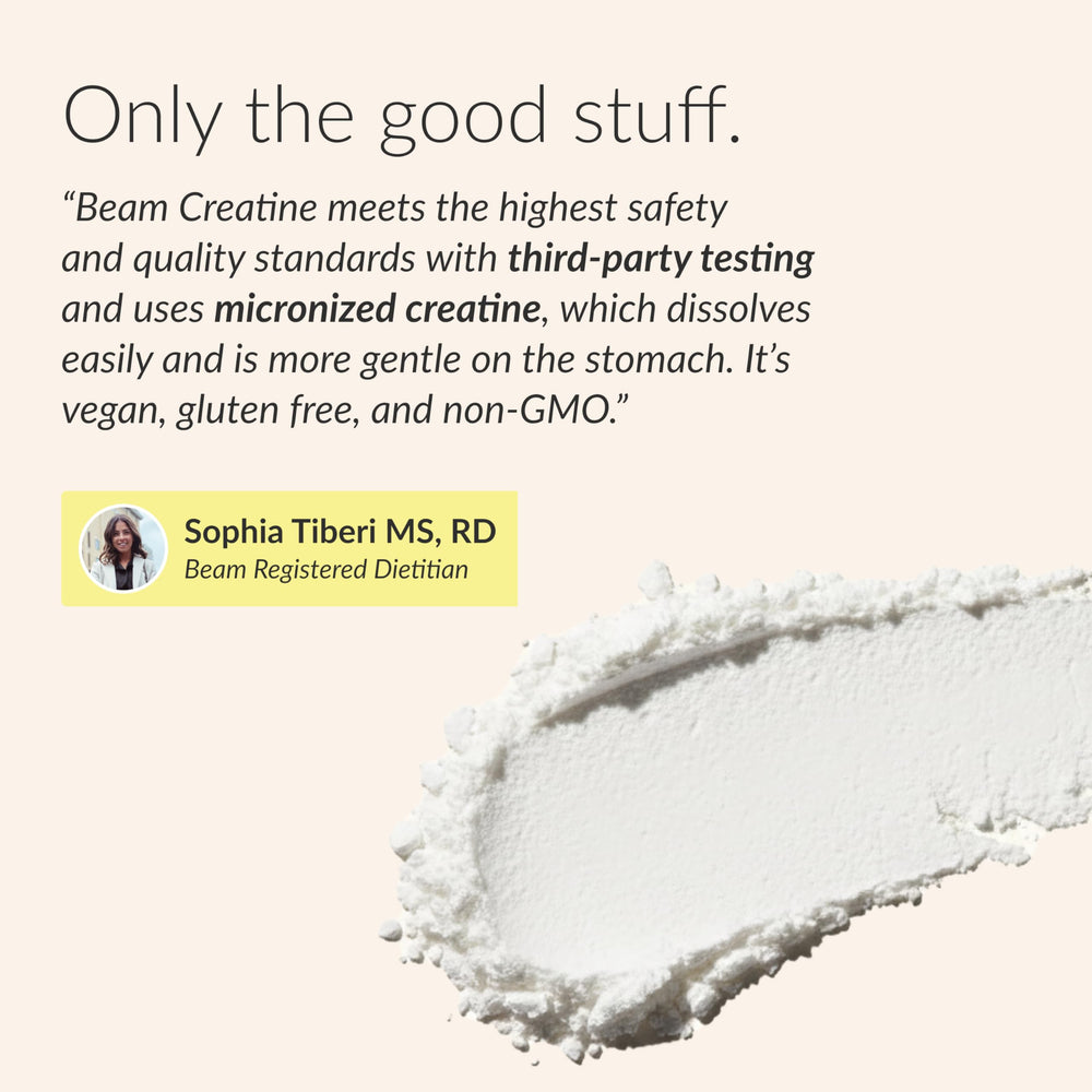 Beam Creatine Monohydrate Powder unflavored powder in plain container