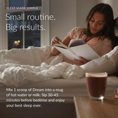 Beam Dream Sleep Powder on a nightstand with a dim light for bedtime calm.