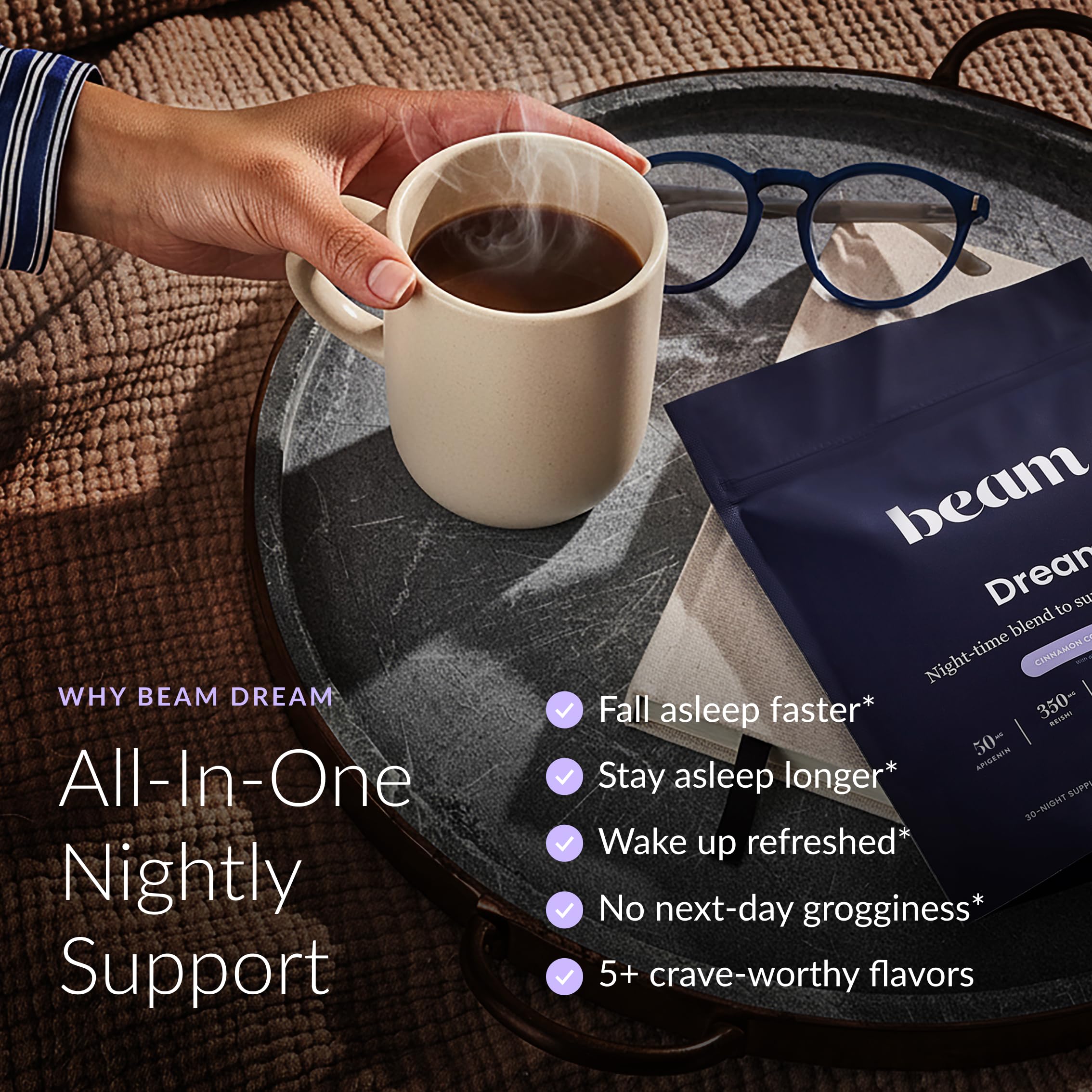 Beam Dream Sleep Powder on a measuring scoop ready to mix.